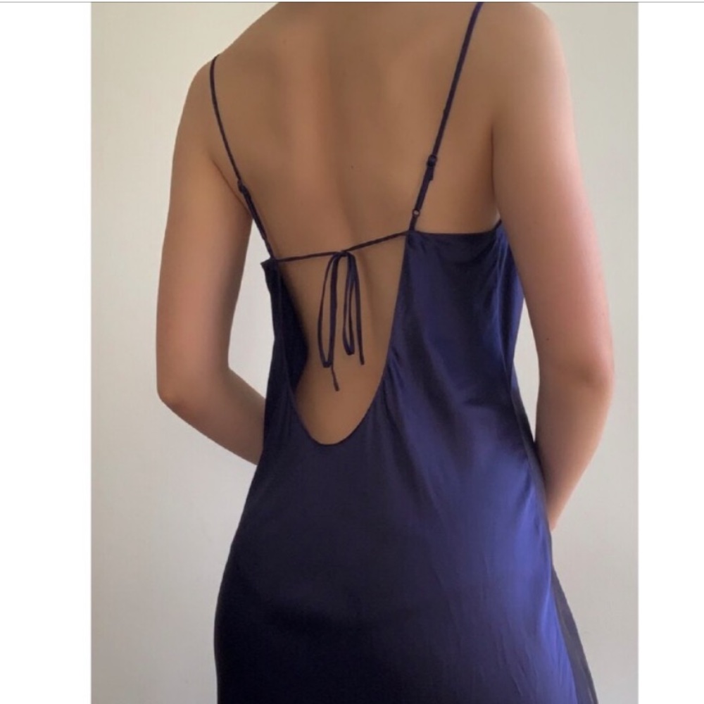 Vintage Y2K 90’s 100% Silk Slip Dress Navy Silk Dress Backless Dress Satin Dress - Picture 3 of 5